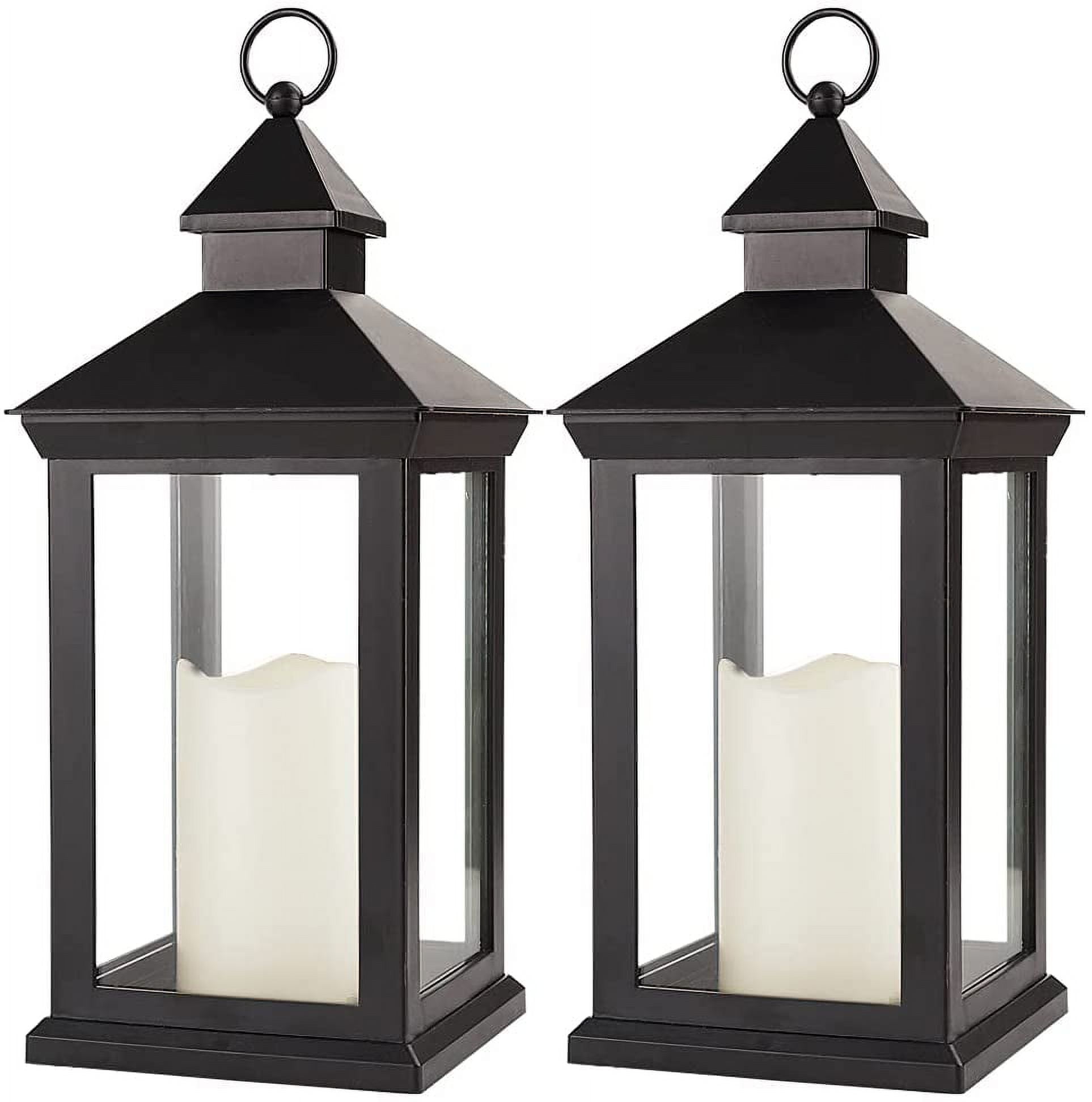 GGSW 2-Pack 14" Decorative Candle Lantern Black Outdoor Lanterns with