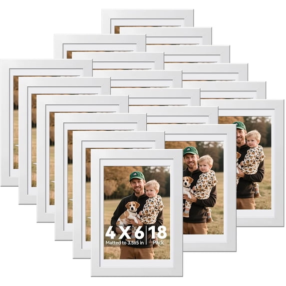 GGSW 4x6 Picture Frame Set of 18, Photo Frame for 4x6 Photos, Tabletop or Wall Mount Display Picture Frames, 4x6 Frames Collage for Home Décor (White)