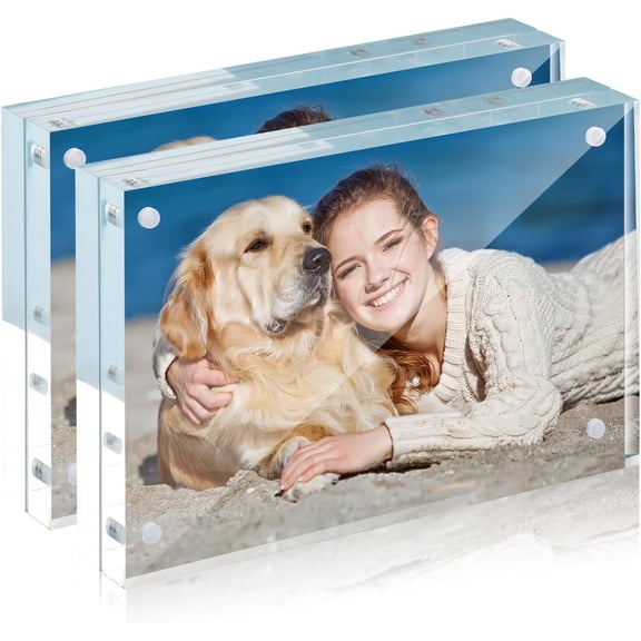 GGSW Acrylic Picture Frame 5x7 Inch 2 Pack Magnetic Photo Frame Horizontal Magnet Double Sided Acrylic Frames Set with Microfiber Cloth, 10+10MM Thickness Clear Frame Desktop Display Gift Ideal