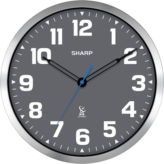 GGSW Analog Wall Clock - 12" Grey Face, Silver Brushed Finish - Sets Automatically- Battery Operated - Easy to Read - Easy to Use – Modern Design and Style