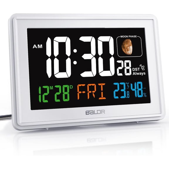 GGSW Clocks for Bedrooms Digital Large Display - White - Desk Clock with Temperature Indoor and Humidity, Night Stand Clock, Moon Phase Clock, Alarm Clocks for Living Room, Digital Clock Wall