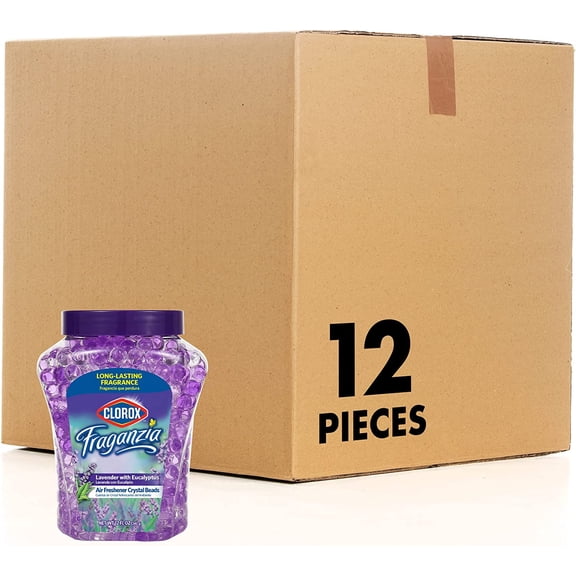 GGSW Fraganzia Crystal Beads Air Freshener in Lavender with Eucalyptus Scent - Long-Lasting Room Deodorizer - Odor Eliminator Gel Beads to Freshen Home, Car, or Office, 12 Fl Oz - 12 Pack