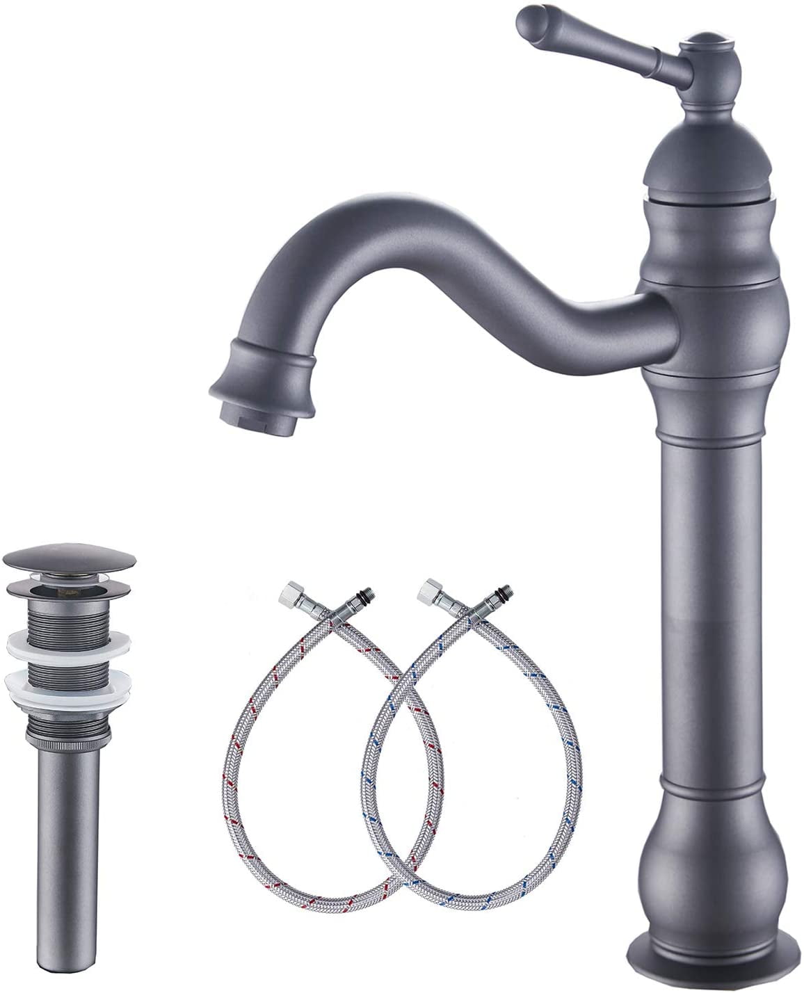 Bathroom Vessel Sink Faucet – 360° Swivel Single Handle – Brushed Nickel, Deck Mount – Includes Pop Up Drain