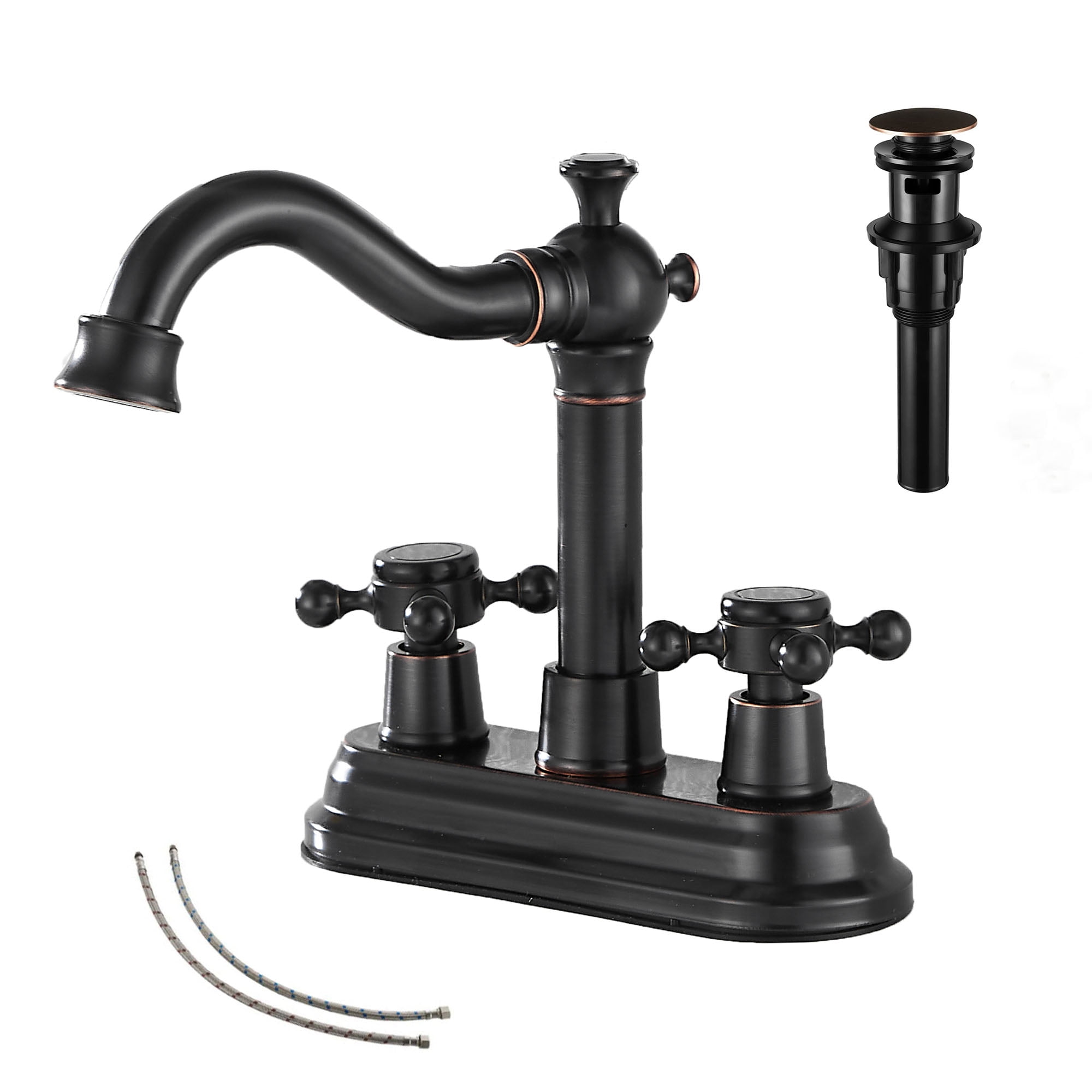 GGStudy 4" Centerset Bathroom Faucet - Chrome, 2 Handle Waterfall Spout With Pop-Up Drain