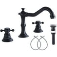 thumbnail image 1 of GGStudy Black Bathroom Faucet 2 Handles 3 Holes Faucet 8 inch Widespread Bathroom Sink Faucet Tap Mixer Supply Hose Included Matching Metal Pop Up Drain, 1 of 9