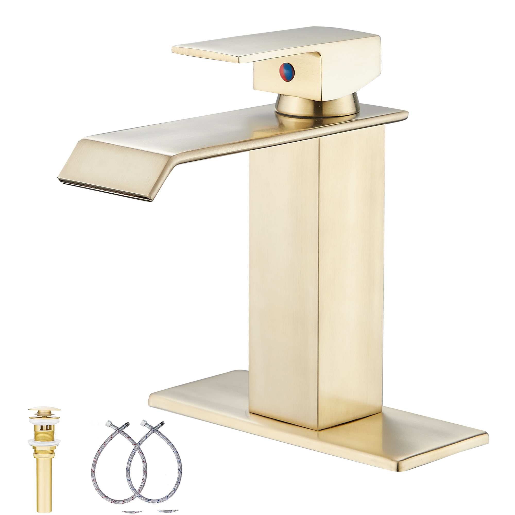 Brushed Gold Brass Single Handle Waterfall Bathroom Faucet