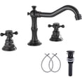 thumbnail image 1 of GGStudy Two Handles Three Holes Faucet 8-16 inch Widespread Bathroom Sink Faucet Oil Rubbed Bronze Basin Tap Mixer Supply Hose Included Matching Metal Pop Up Drain, 1 of 9