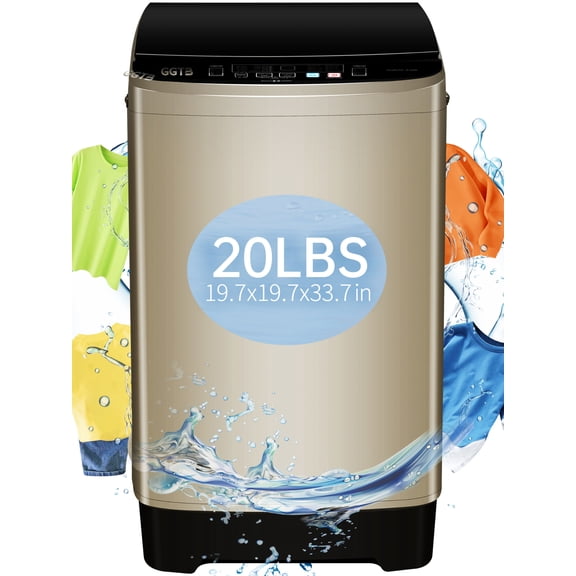 GGTB Portable Washing Machine for Apartments, 20 lbs Full Automatic Clothes Washer Machine,1.9 Cu.ft Top Load Washer with 10 Wash Programs/8 Water Levels, Coffee Gold