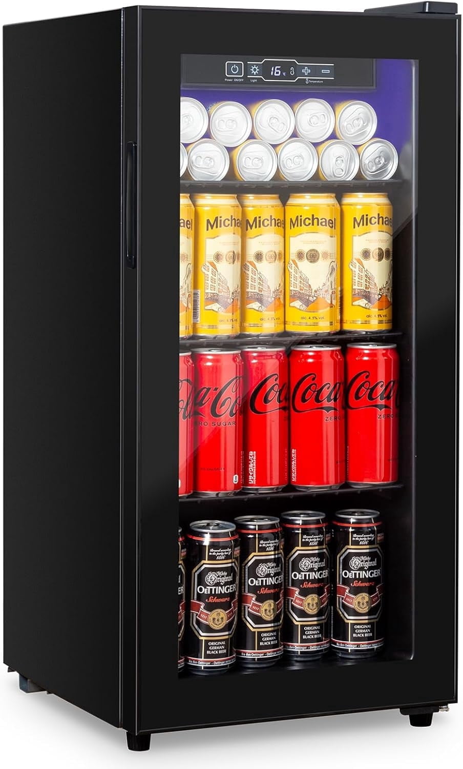 GGTB 180-Can Beverage Refrigerator Cooler, Mini Fridge with Glass Door, Digital Temperature Display, Adjustable Shelves for Beer Soda Wine, Black