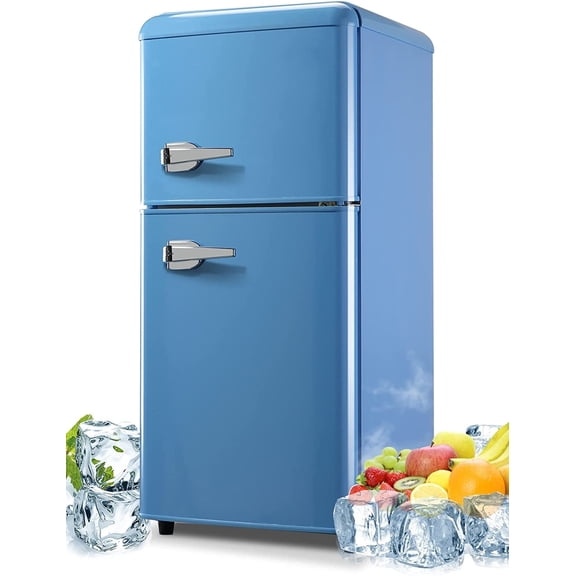 GGTB 3.0 Cu.Ft Retro Compact Two-Door Refrigerator with Freezer, Blue - Quiet Mini Fridge for Dorm, Office, Bar, Bedroom, Space-Saving Design