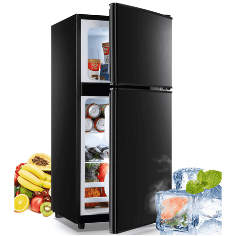 GGTB 3.0 cu ft 2 Door Mini Fridge with Freezer, Black Compact Refrigerator for Dorm, Office, Apartment, Basement and Garage