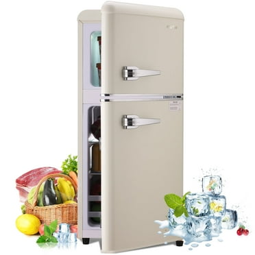 GGTB 3.2 Cu.Ft Two Door Retro Mini Fridge with Freezer, Compact Small Refrigerator with Freezer for Dorm, Office, Bar, RV, Bedroom, Cream