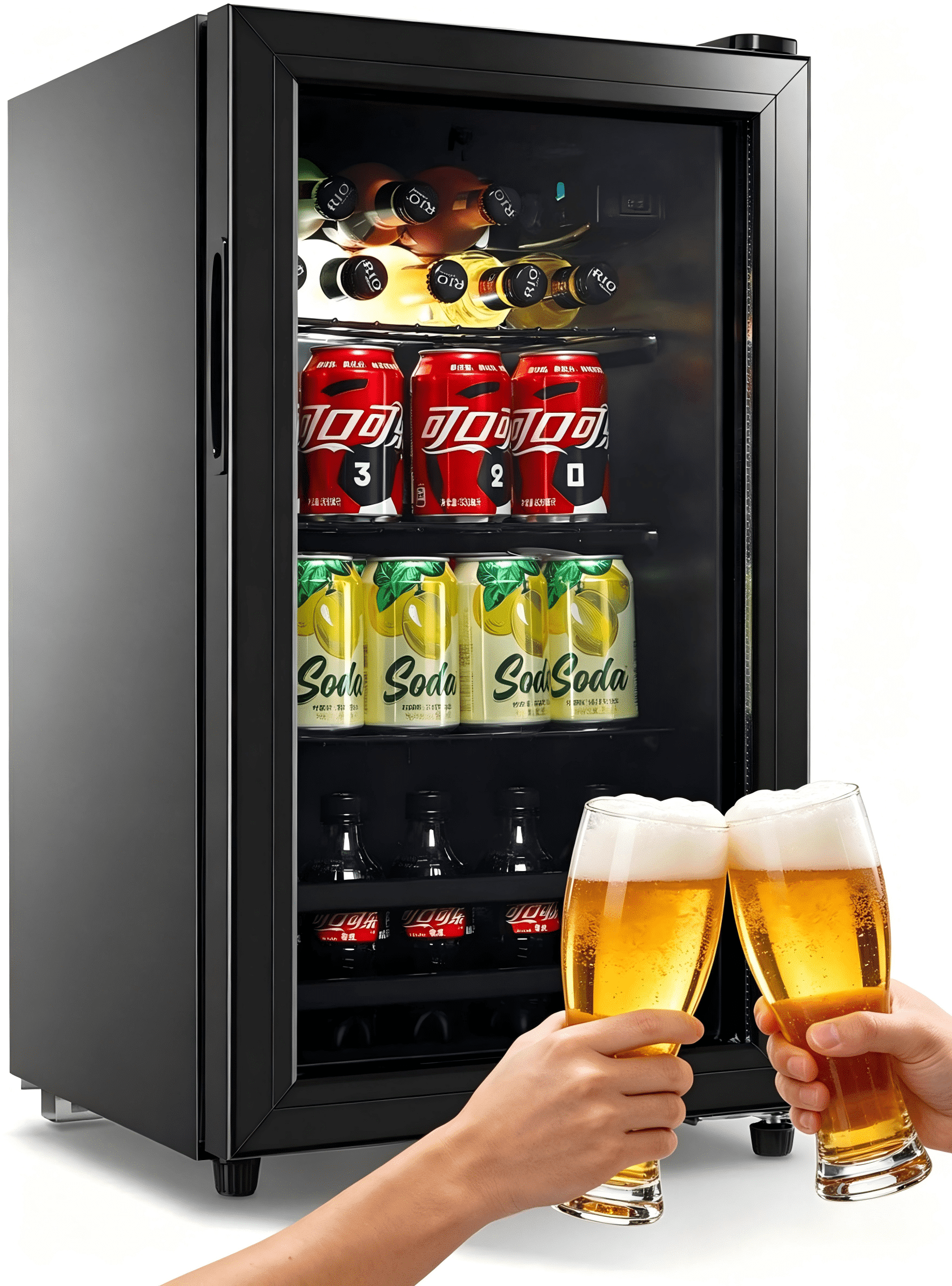 GGTB 3.2 Cu.ft Beverage Refrigerator with Glass Door, 120-Can Drink Cooler for Home Bar Office, Black