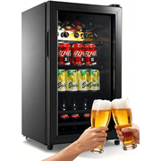 GGTB 3.2 Cu.ft Beverage Refrigerator with Glass Door, 120-Can Drink Cooler for Home Bar Office, Black