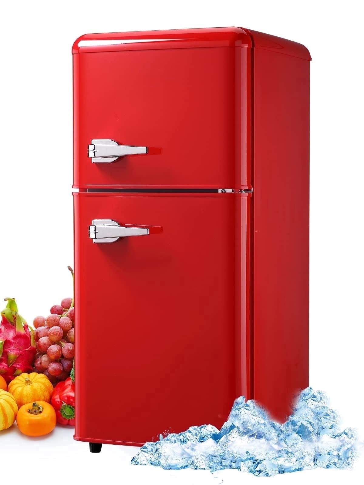 GGTB 3.0 cu.ft Mini Fridge with Freezer, Compact Double Door Refrigerator, 7-Temp Settings, Removable Shelves for Dorm, Apartment, Office, Red