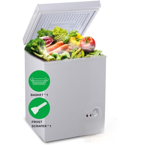 GGTB 3.0 Cu.ft Chest Freezer with Removable Basket, Top Open Door, 7 Temperature Settings for Home Kitchen Office Bar, White