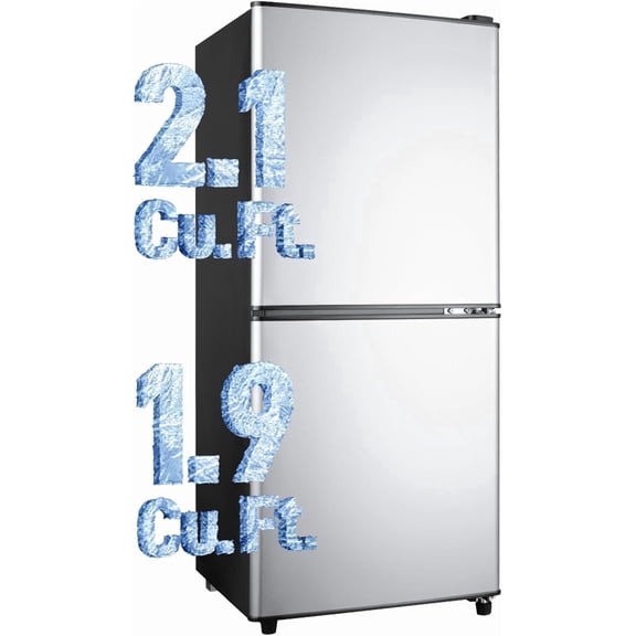 GGTB 4.0 Cu.ft 2-Door Mini Fridge with Bottom Freezer, 7 Temperature Settings, Compact Refrigerator for Dorm Apartment Office, Silver