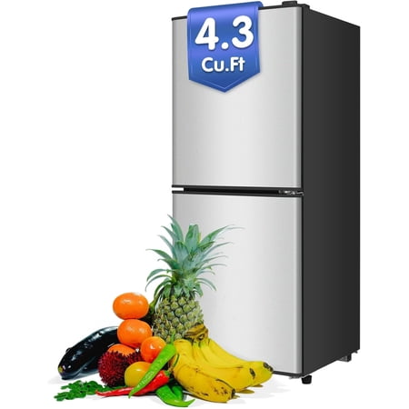 GGTB 4.3 Cu.ft Compact Refrigerator with Freezer, 7-Level Adjustable Temperature, Mini Fridge for Dorm Apartment Kitchen Office, Silver