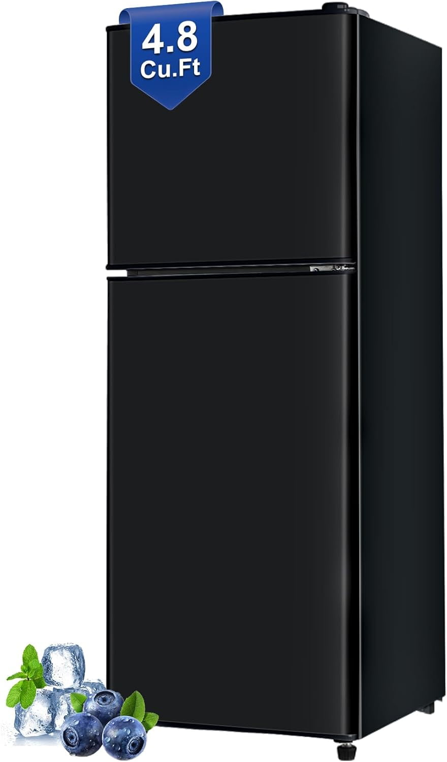 GGTB 4.8 Cu. Ft. Apartment Refrigerator with Freezer, Dorm Fridge with Adjustable Thermostat \u0026 Shelves, Mini Refrigerator Freezer for RV, Kitchen, Office, College, Black