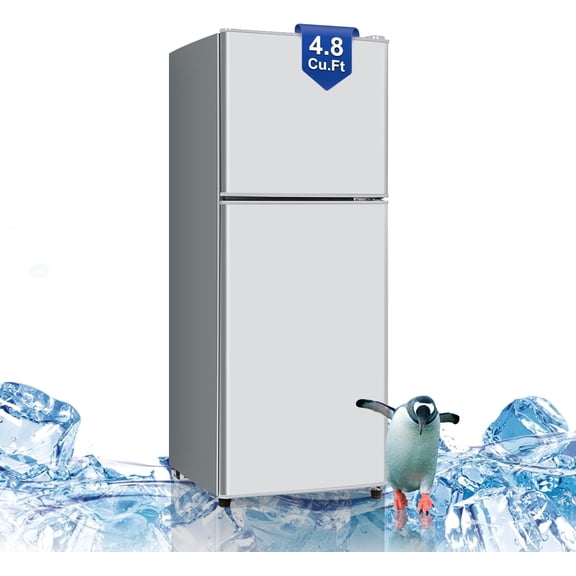 GGTB 4.8 Cu.ft 2-Door Refrigerator with Freezer, Adjustable Thermostat, Compact Fridge for Apartment Office Kitchen, Silver