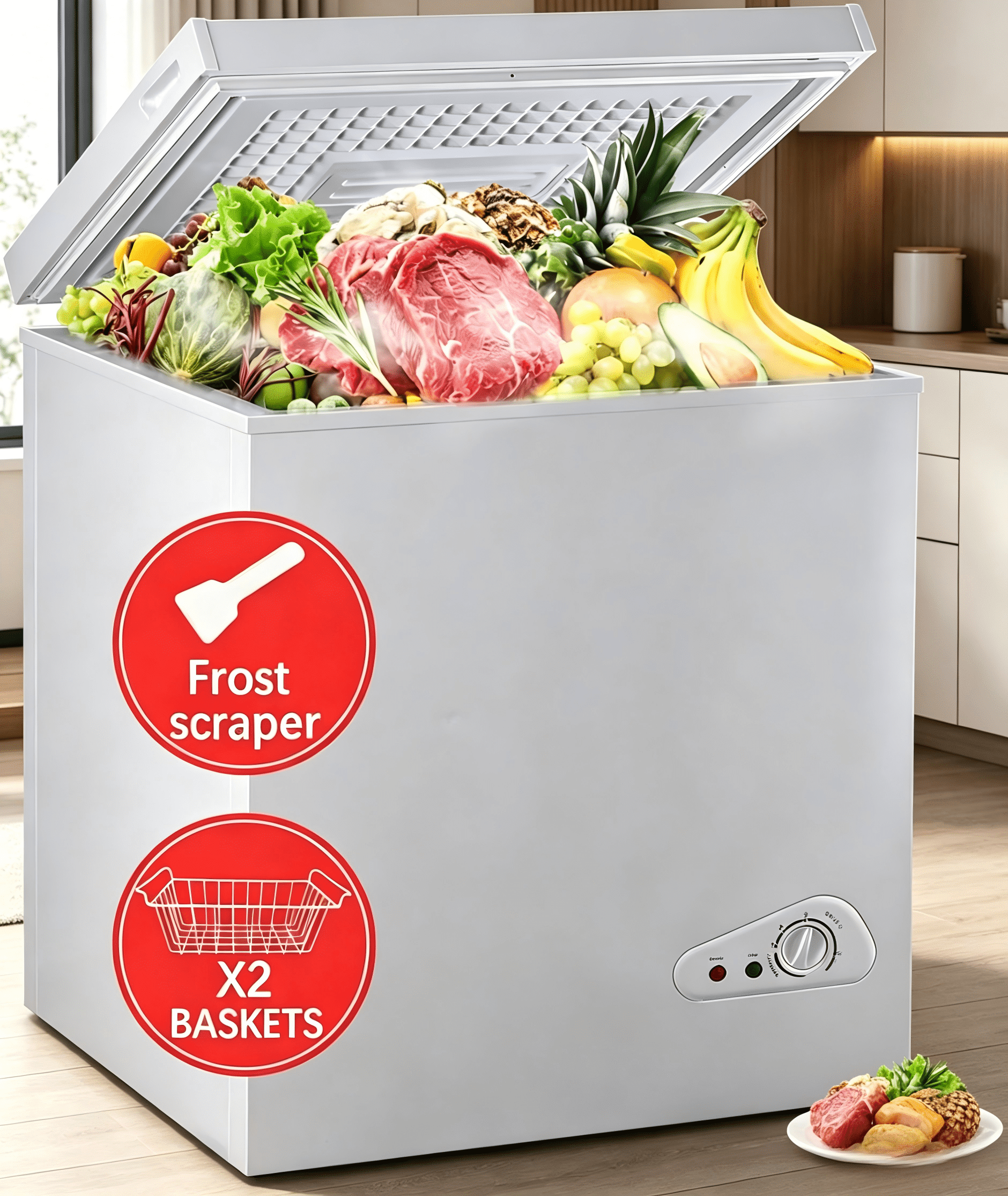 Top Box Freezer GGTB 5 Cu.ft Chest Freezer, Top Open Door, Adjustable Temperature (7 ...