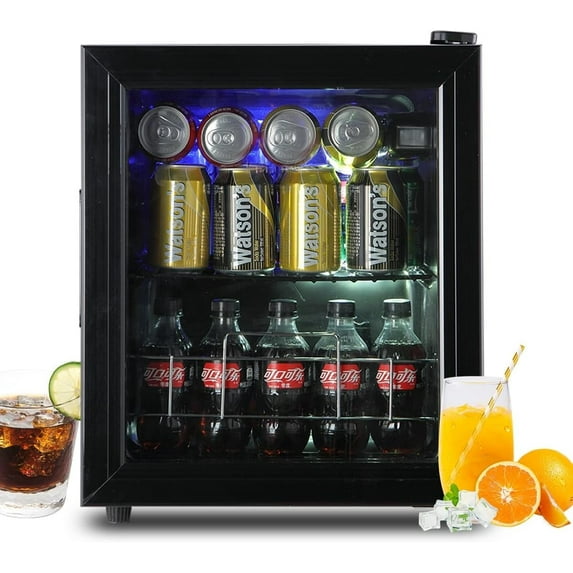 GGTB Beverage Refrigerator Cooler, 75 Can Mini Fridge Glass Door for Soda Beer or Wine for Home Dorm Apartment, Black