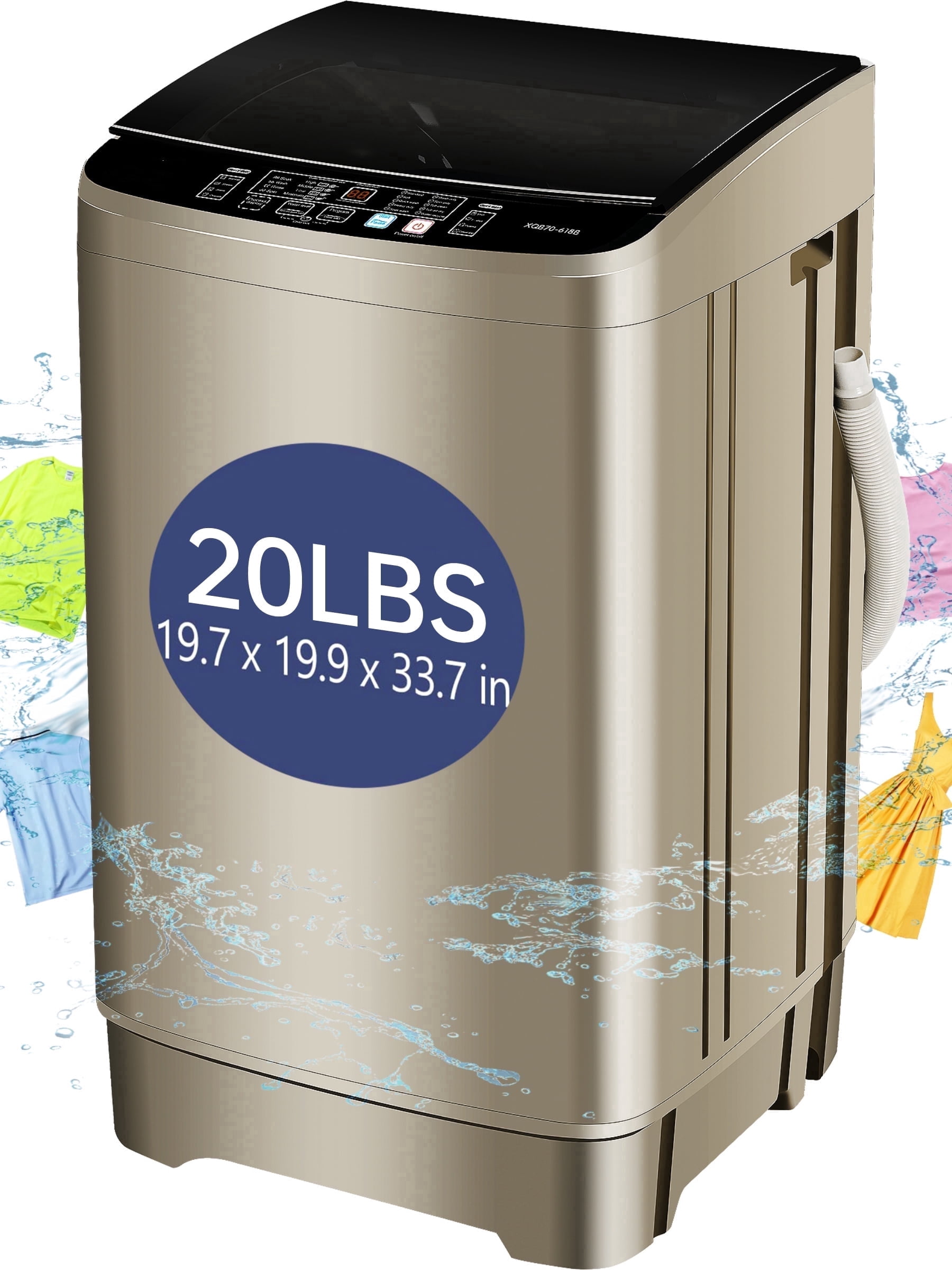 20 lbs Portable Washing Machine, Large Capacity Full Automatic Washing Machine, Compact Laundry Washer for Home Apartment, Coffee Gold