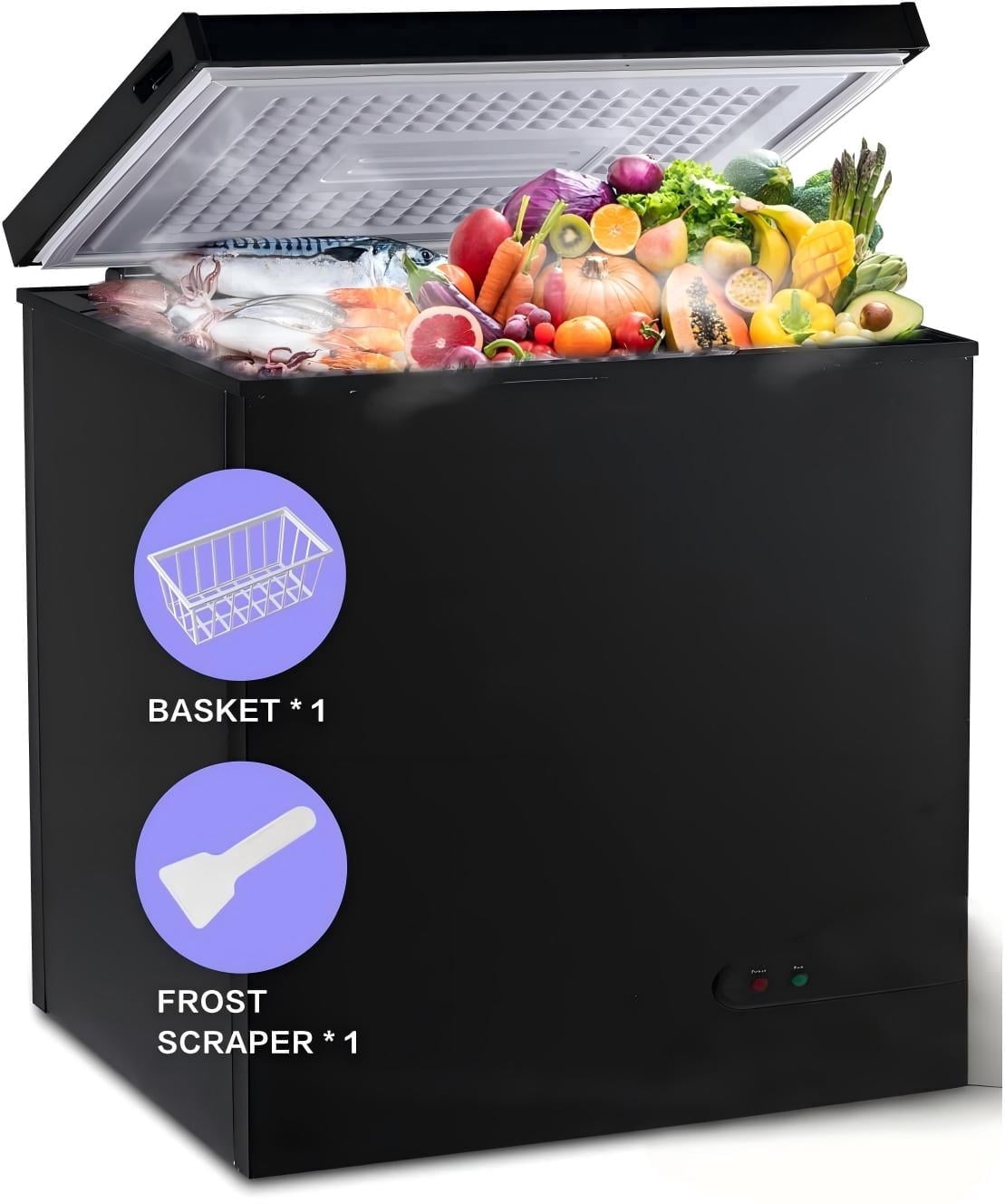 GGTB 5 Cu.ft Chest Freezer Refrigerator with Removable Basket, Top Open Door Compact Freezer, Adjustable Temperature for Home Kitchen Office Bar, Black