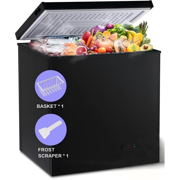 GGTB 5 Cu.ft Chest Freezer Refrigerator with Removable Basket, Top Open Door Compact Freezer, Adjustable Temperature for Home Kitchen Office Bar, Black