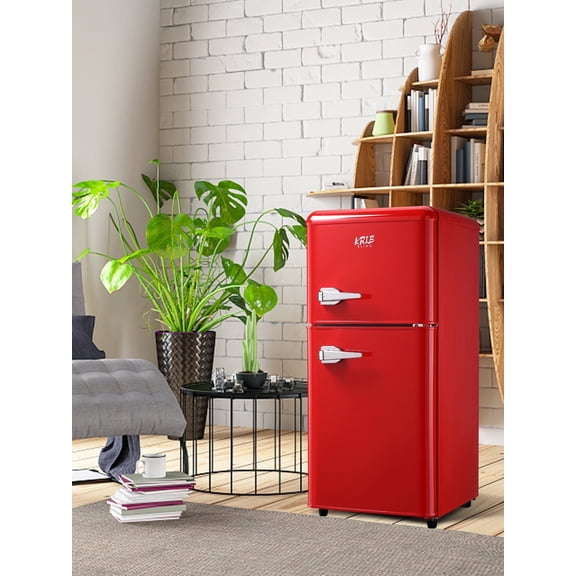 GGTB 3.2 cu.ft Retro Mini Fridge with Freezer, Double Door Compact Refrigerator, 7 Temperature Settings, Removable Shelves, Red for Dorm/Office/Apartment/Home