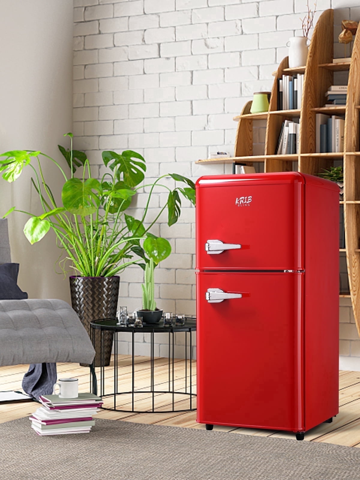 GGTB 3.2 cu.ft Retro Mini Fridge with Freezer, Double Door Compact Refrigerator, 7 Temperature Settings, Removable Shelves, Red for Dorm/Office/Apartment/Home