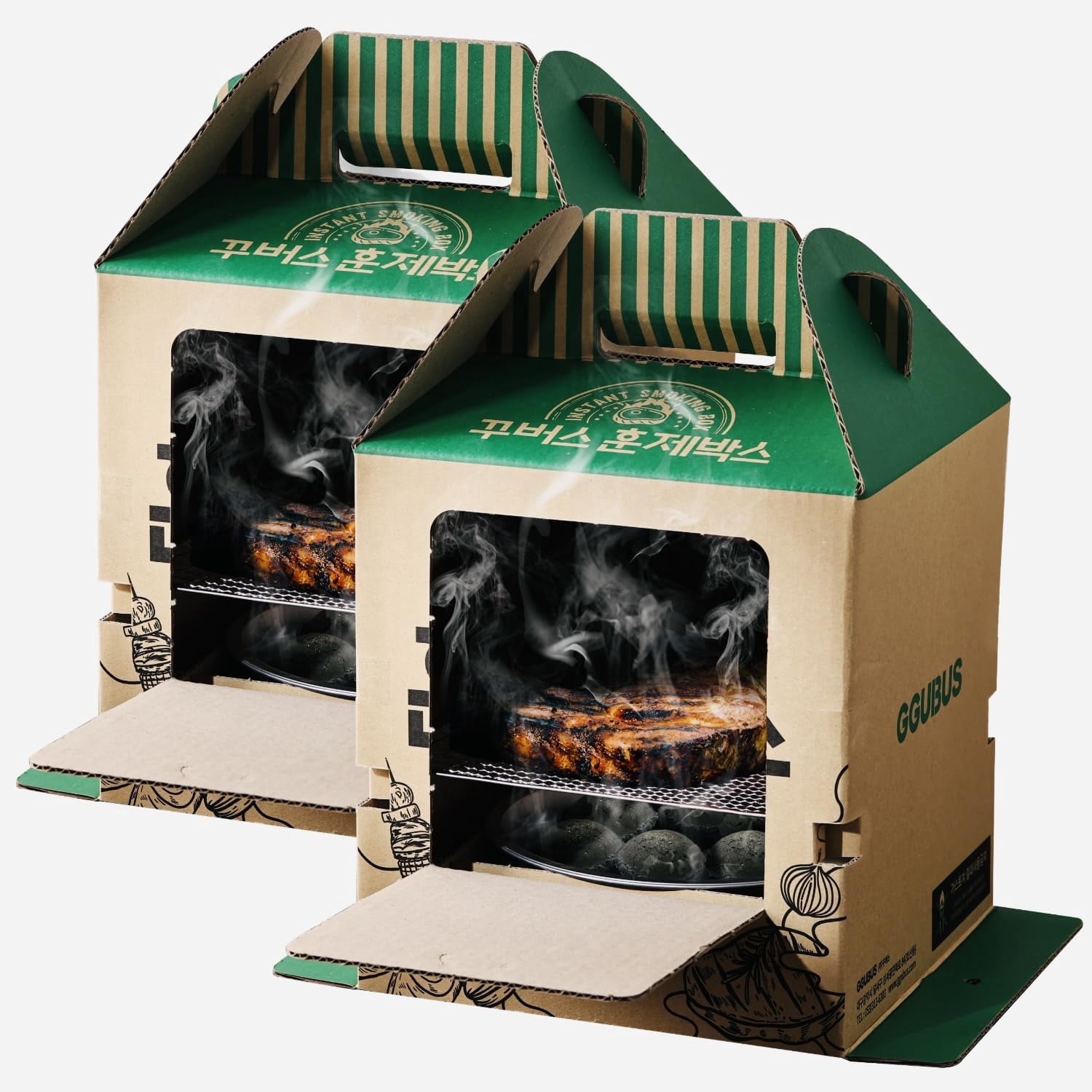 GGUBUS Grill House – All-in-One Disposable BBQ Grill, Portable Smoker & Charcoal Roasting Box, Easy to Light, Food-Safe Paper, 90 Minutes of Coal Life – Premium Outdoor Camping, Picnic (Pack of 2)