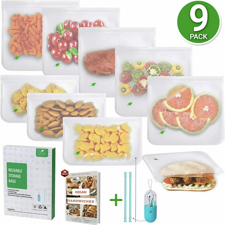 Ggen Reusable Storage Bags Food 6 Reusable Sandwich Bags, Silicone Straw Set & 3 Reusable Snack Bags for Kids, Boy's, Size: Small, Clear
