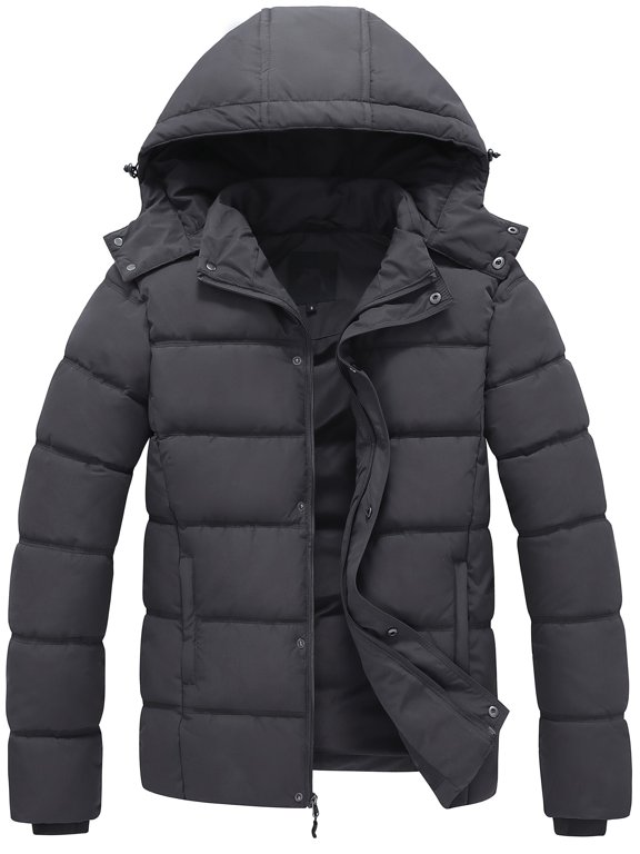Men's Winter Coat Hooded Puffer Jacket Quilted Thicken Down Alternative Coat Dark Grey, Large