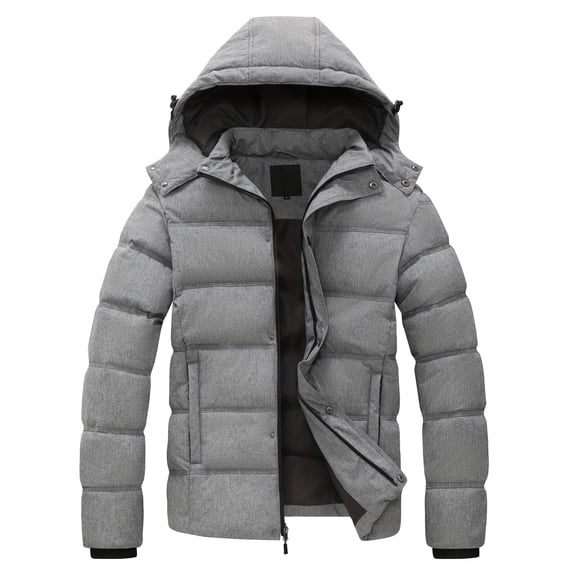 GGleaf Men's Winter Coat Hooded Puffer Jacket Quilted Thicken Down Alternative Coat Grey Heather, Large