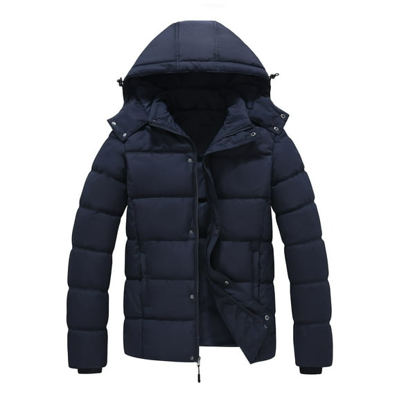 GGleaf Men's Winter Coat Hooded Puffer Jacket Quilted Thicken Down Alternative Coat Navy, Small