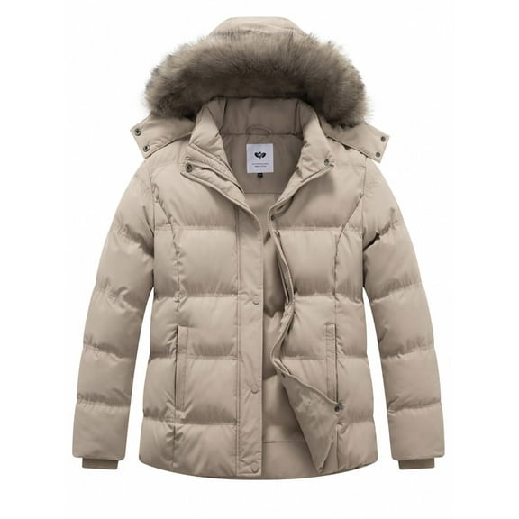 GGleaf Women's Plus Size Hooded Warm Winter Coat Quilted Thicken Puffer Jacket with Removable Hood khaki 4X