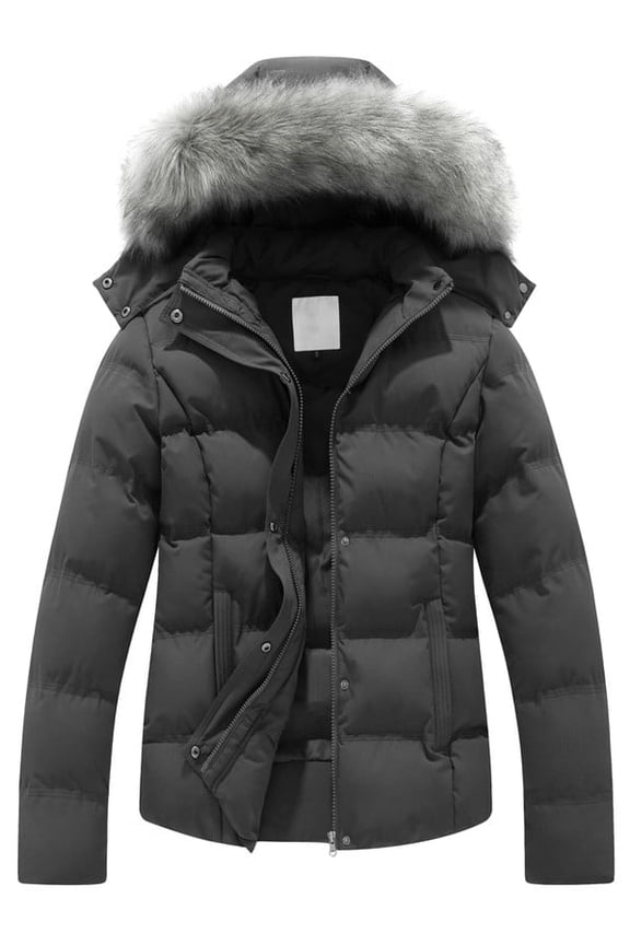 Women's Winter Coat Quilted Thicken Warm Puffer Jacket with Removable Fur Hood Black XL