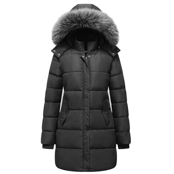GGleaf Women's Winter Thicken Puffer Coat Warm Snow Jacket with Fur Removable Hood Dark Grey Large