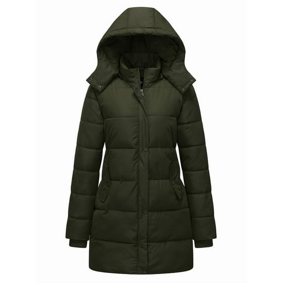 GGleaf Women's Winter Thicken Puffer Coat Warm Snow Jacket with Removable Hood Fashions Long Jacket Army Green Medium