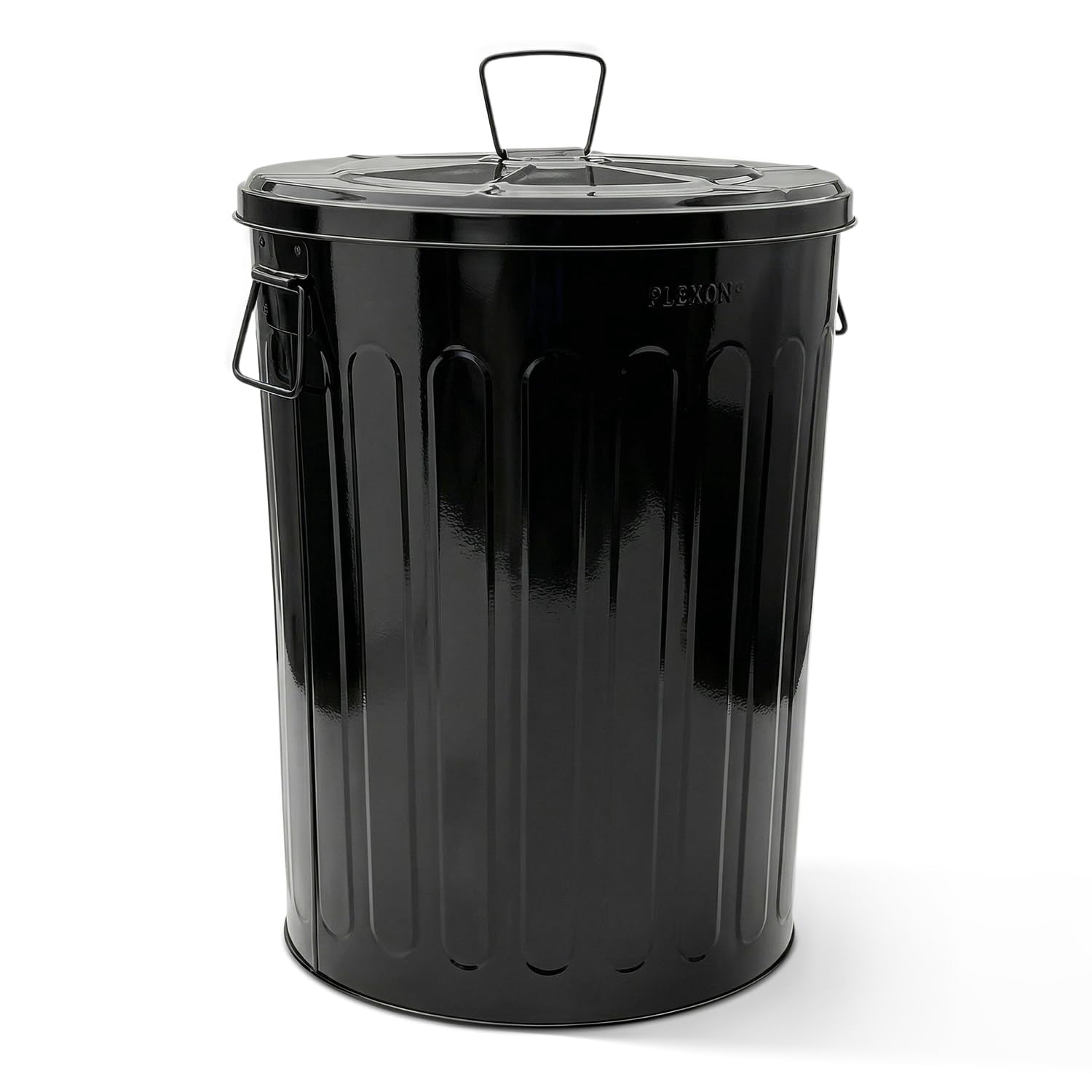 GGsum 20 Gallon Metal Trash Can with Lid Outdoor Large Trash Bin Steel Garbage Can for Garage Patio Farmhouse Bucket Bird Seed Storage Can Heavy Duty Round Container, Black