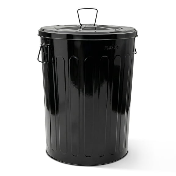 GGsum 20 Gallon Metal Trash Can with Lid Outdoor Large Trash Bin Steel Garbage Can for Garage Patio Farmhouse Bucket Bird Seed Storage Can Heavy Duty Round Container, Black