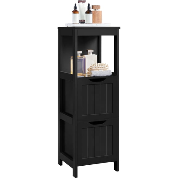 GGsum Bathroom Storage Cabinet, Small Floor Cabinet with 2 Removable Drawers, Slim Storage Organizer Rack Stand for Bathroom/Kitchen/Corner/Small Space,Black