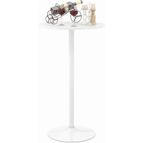 GGsum Round Bistro Table, Height Adjustable Bar Height Cocktail Table, High Top Pub Table Snack Table with Heavy-Duty Metal Base for Home Bar, Dining Room, Restaurant, White