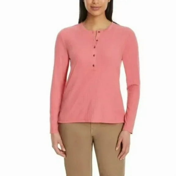 GH Bass & Co Women's Textured Henley Top Pink S
