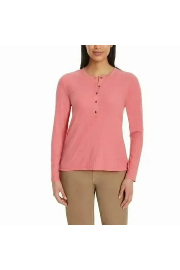 GH Bass & Co Women's Textured Henley Top Pink S