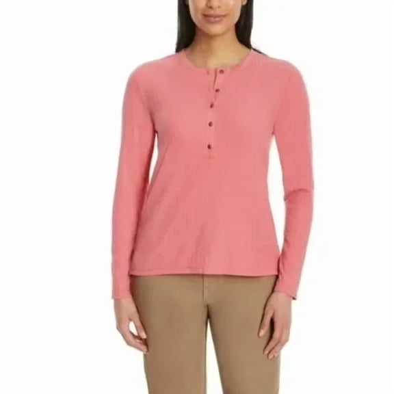 GH Bass & Co Women's Textured Henley Top Pink XL