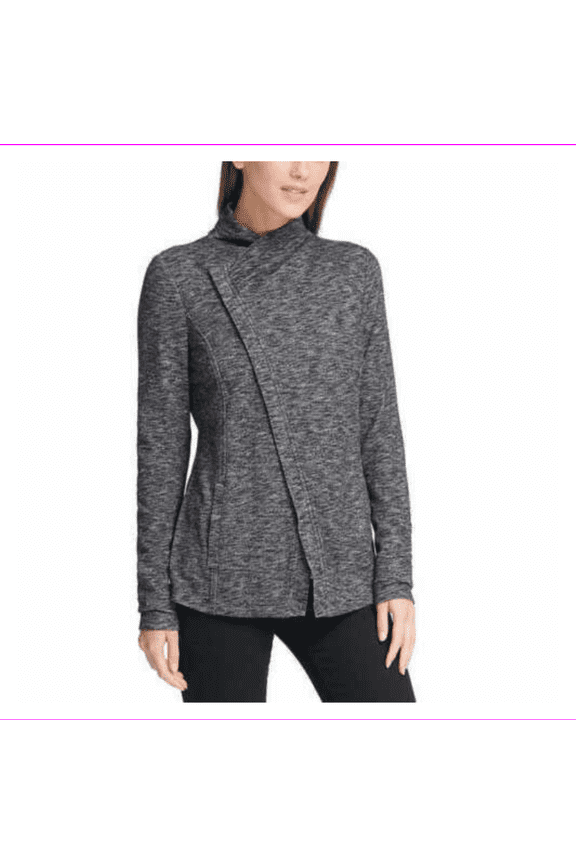 GH Bass Ladies' Knit Zip Asymmetrical  front pockets Cardigan  L/Navy Combo