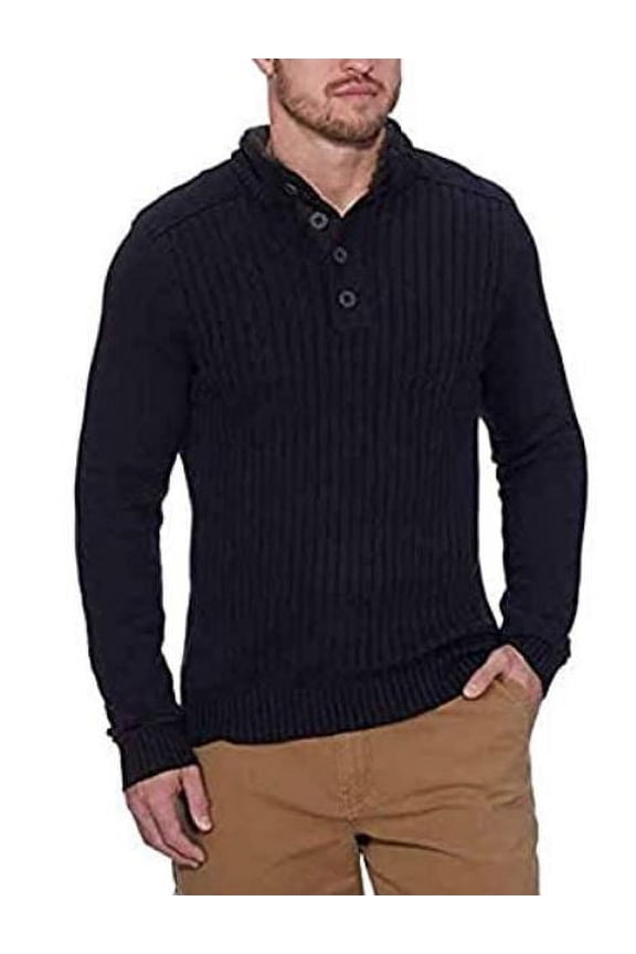 GH Bass Men's Sherpa Lined Mock Neck Sweater 1/4 Button Down, Black, XL