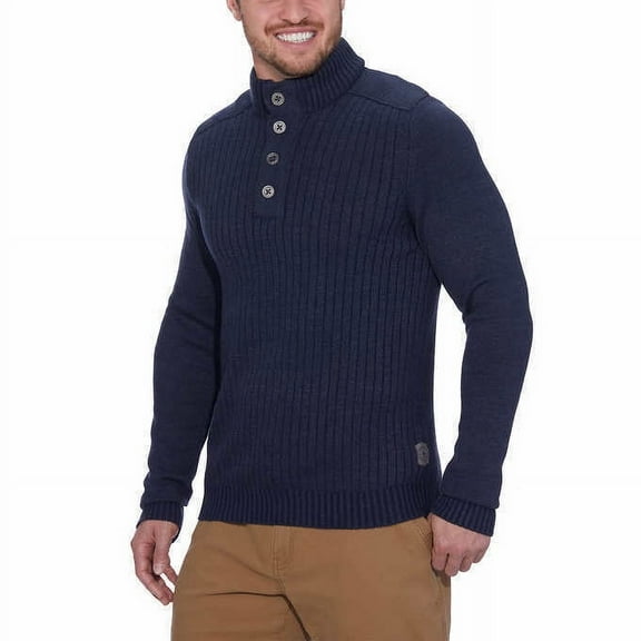 GH Bass Men's Sherpa Lined Mock Neck Sweater (Blue,XXL)